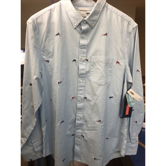 Old Navy Oxford Shirt LARGE Slim Fit Blue OCBD LS - Picture 2 of 5